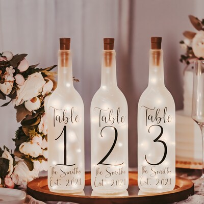 Wedding Table Numbers Event Table Centerpieces Vineyard Wedding Decor Garden Wedding Decor Wine Bottle Lights Rehearsal Dinner MakerPlace by Michaels
